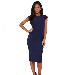 NWT Chi Chi London Lace Detail Bodycon Midi Dress in Blue 8